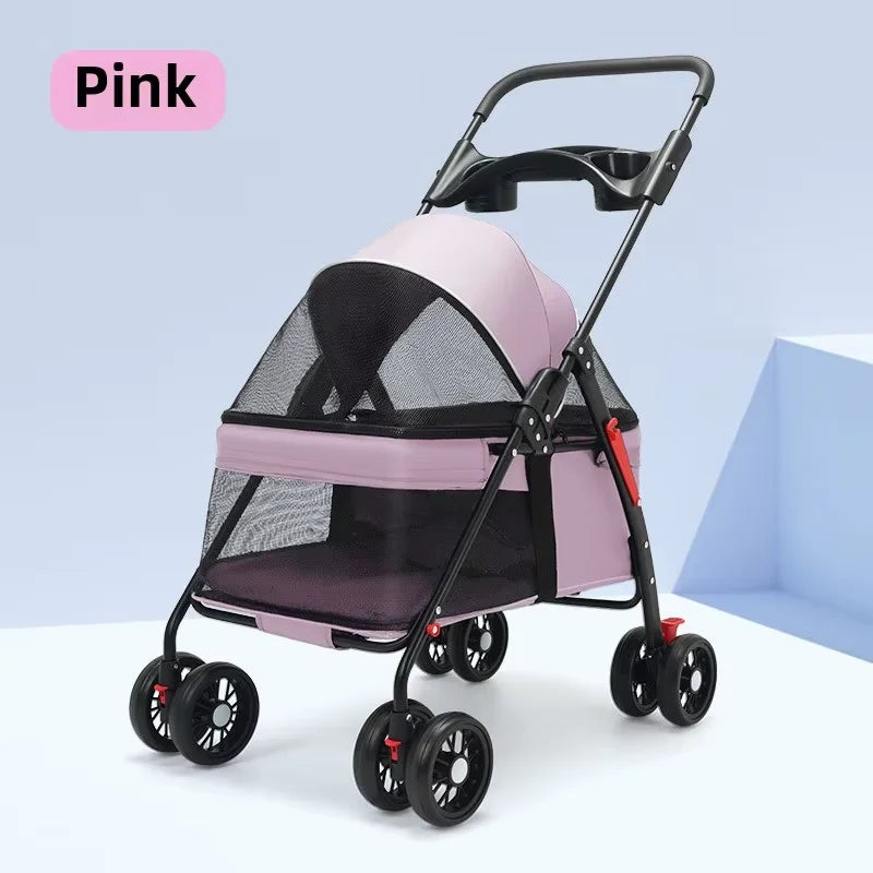 Pet Stroller Dogs Cats Teddy Bear Baby Stroller Small Pet Stroller Light and Foldable Suitable Outdoor Travel Dog Cat Supplies
